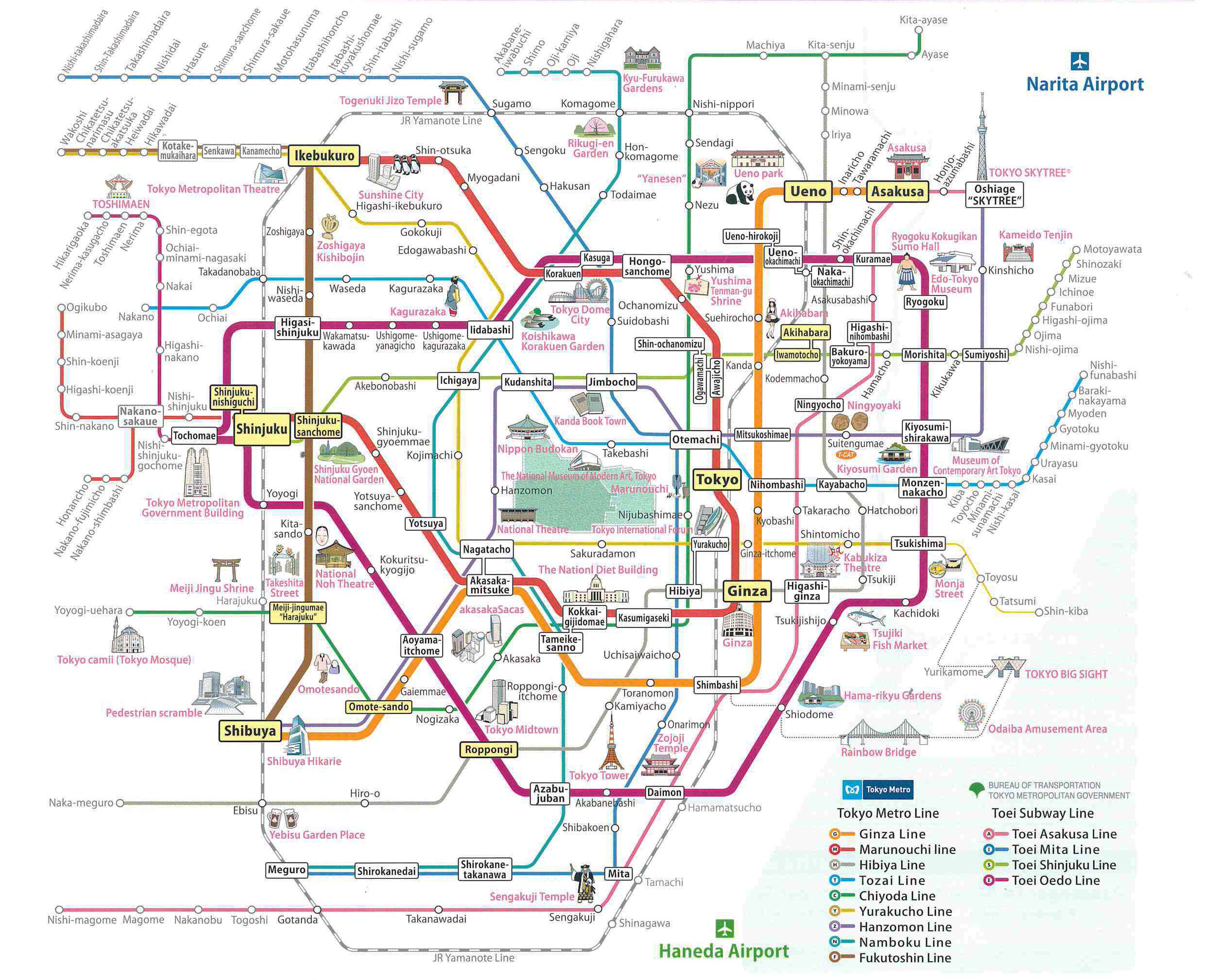 แผนที่แสดงพื้นที่ การใช้งาน Tokyo Subway Route